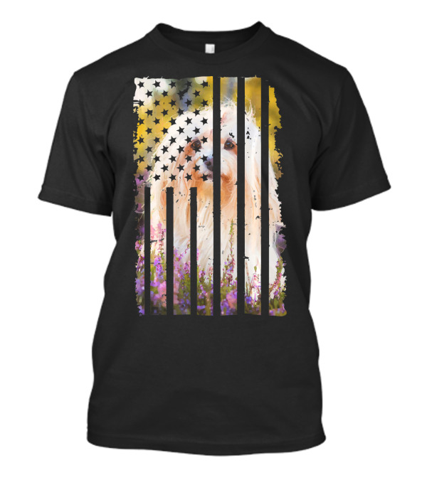 Cute Havanese Dog Picture Funny Puppy American Flag Flowers T-Shirt