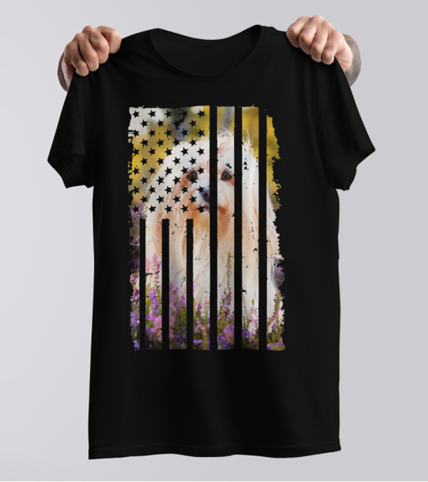 Cute Havanese Dog Picture Funny Puppy American Flag Flowers T-Shirt