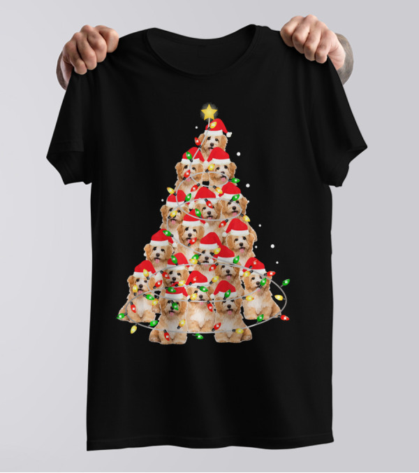 Cute Havanese Dogs In Santa Hats As Christmas Tree T-Shirt