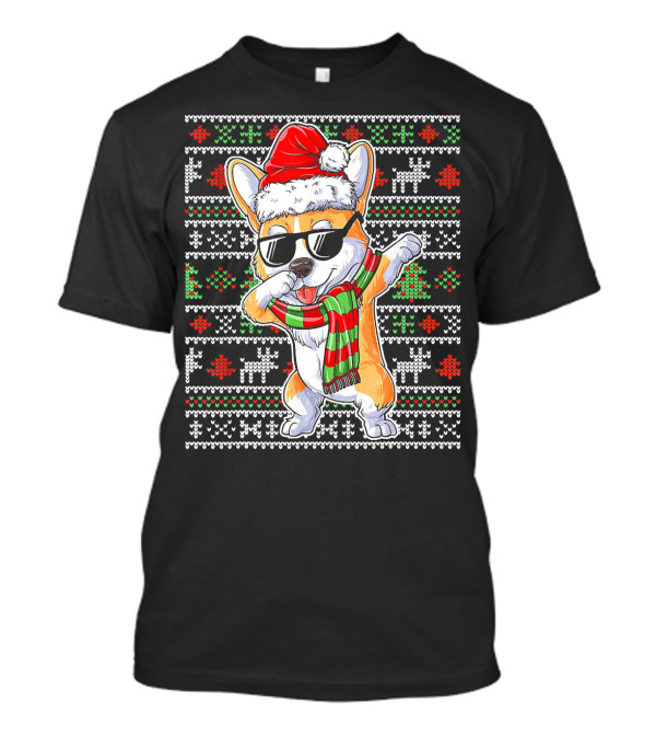 Corgi Dog Dabbing Santa Hat Ugly Christmas T-Shirt