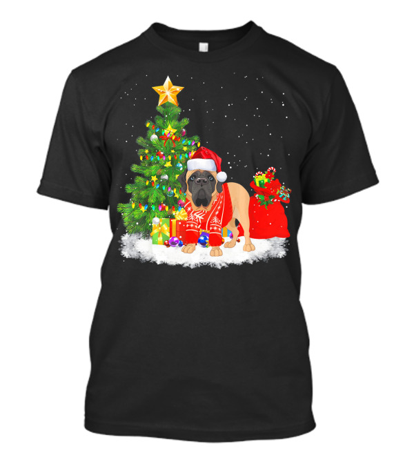 Christmas English Mastiff Dog With Santa Hat And Tree T-Shirt