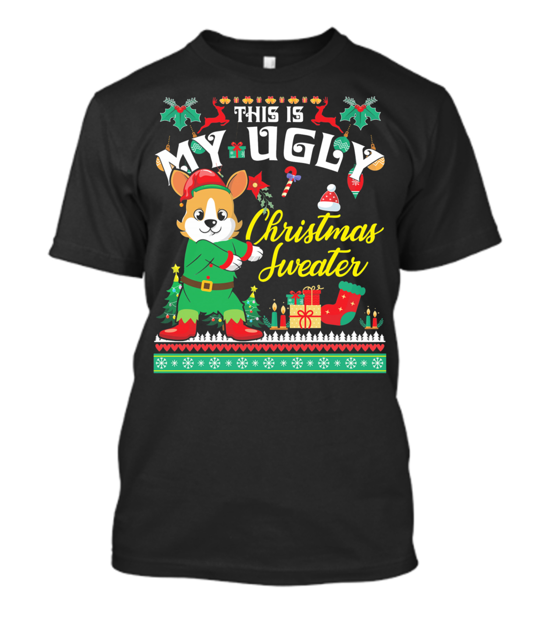 This Is My Ugly Christmas Sweater Corgi Elf Holiday T-Shirt