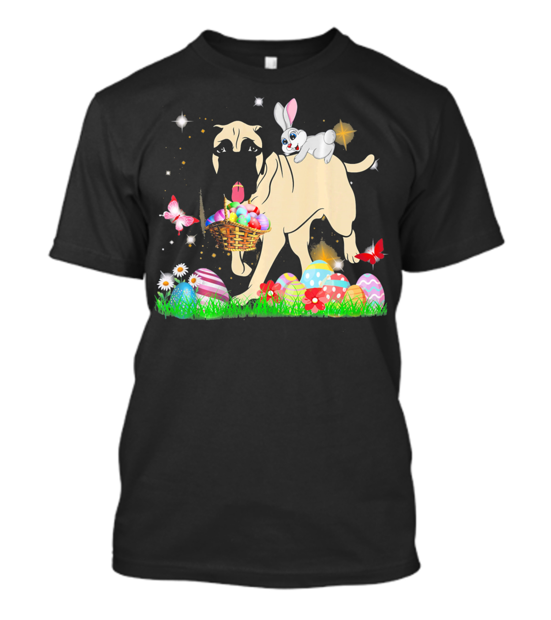 Easter Day Bullmastiff With Bunny Basket And Colorful Eggs T-Shirt