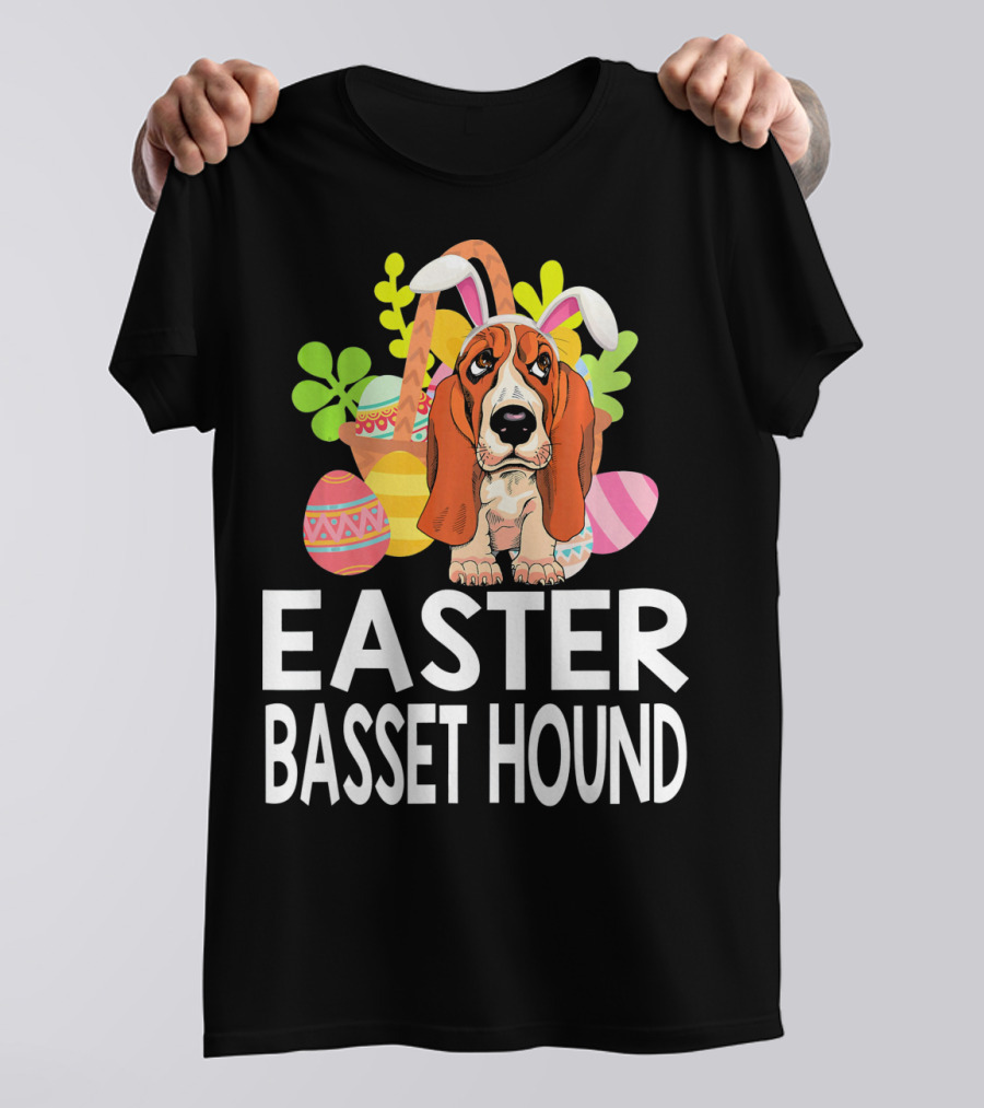 Easter Basset Hound With Colorful Eggs And Bunny Ears T-Shirt