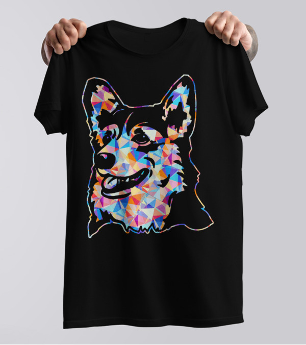 Corgi Geometric Colorful Faceted Face T-Shirt