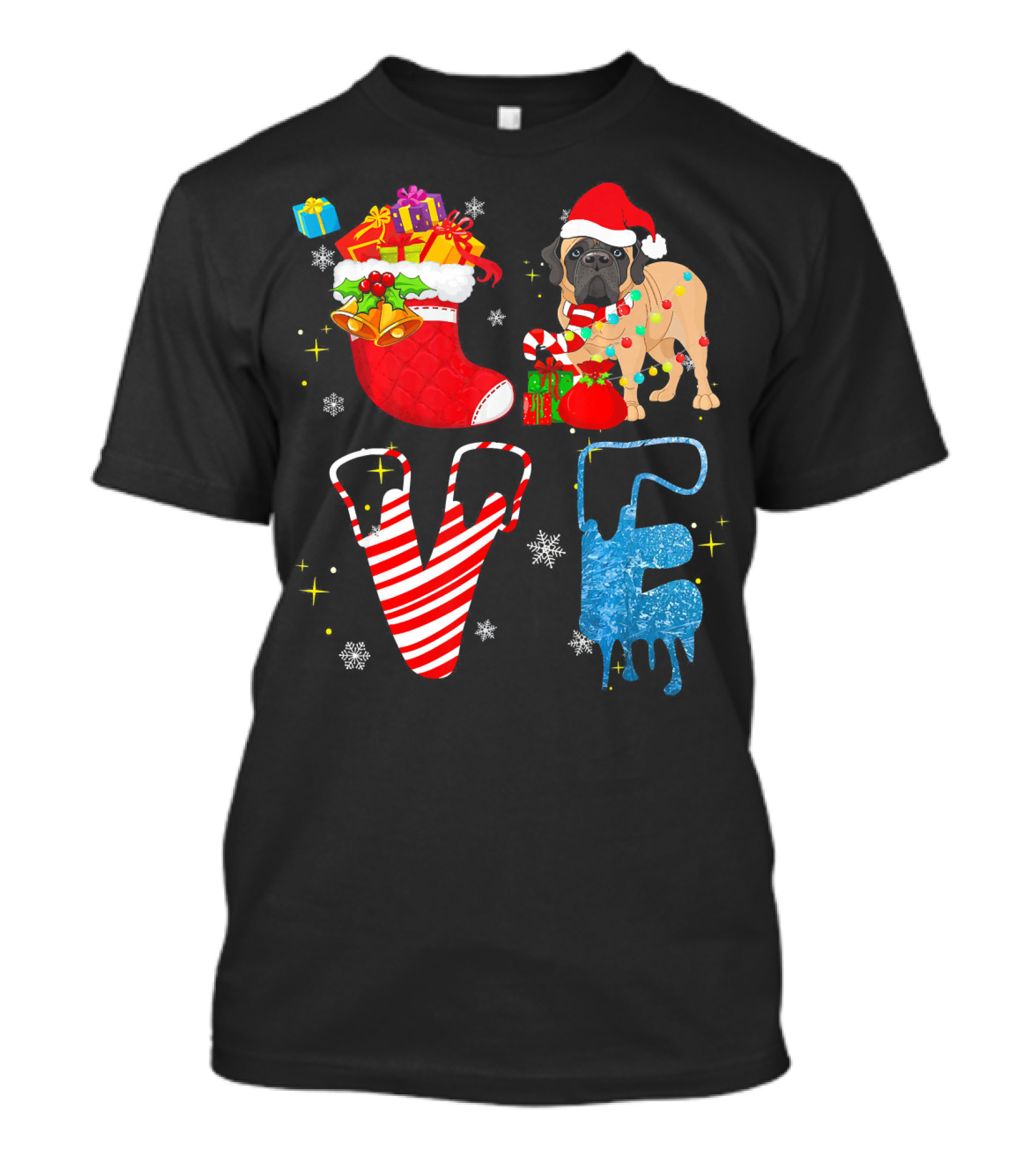 English Mastiff Forever Christmas Love Santa Hat Candy Cane T-Shirt