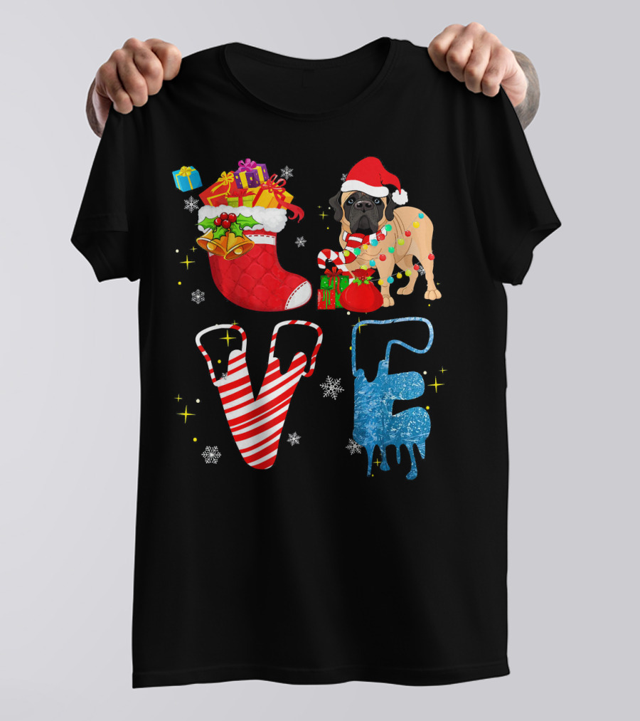 English Mastiff Forever Christmas Love Santa Hat Candy Cane T-Shirt