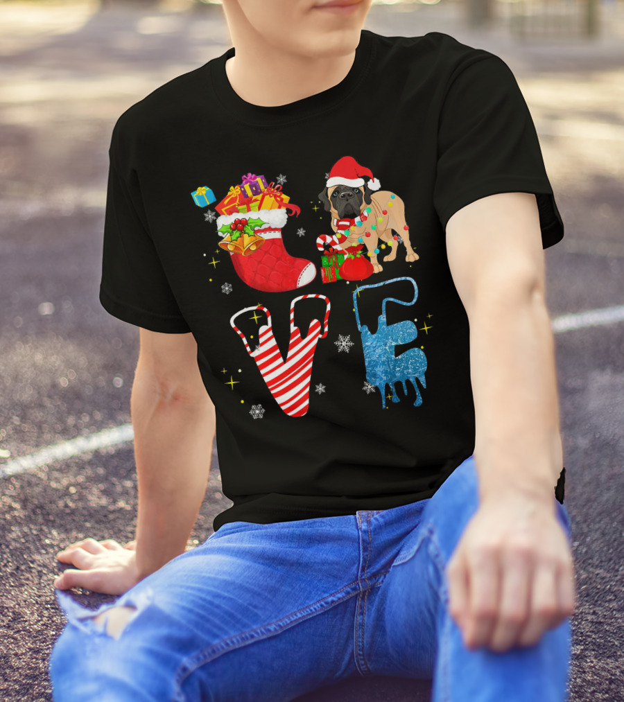 English Mastiff Forever Christmas Love Santa Hat Candy Cane T-Shirt