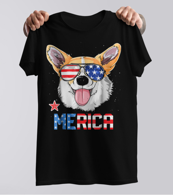 Corgi Merica July 4th Kids Bo Star And Stripes Sunglasses T-Shirt