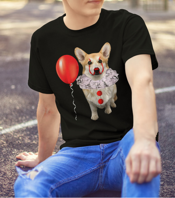 Corgi Scary Clown Funny Corgi Red Balloon T-Shirt