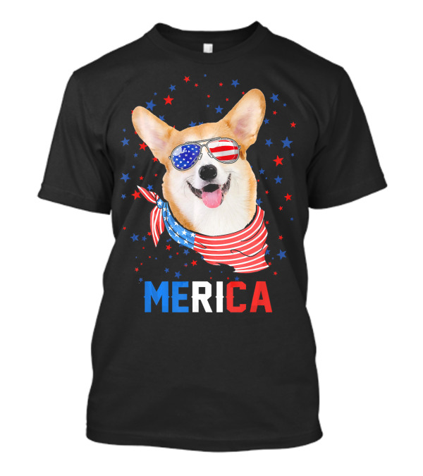Merica Corgi In American Flag Sunglasses And Bandana T-Shirt