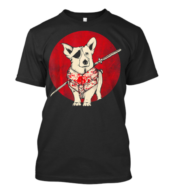 Corgi Samurai Red Moon Katana Warrior T-Shirt