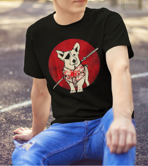Corgi Samurai Red Moon Katana Warrior T-Shirt