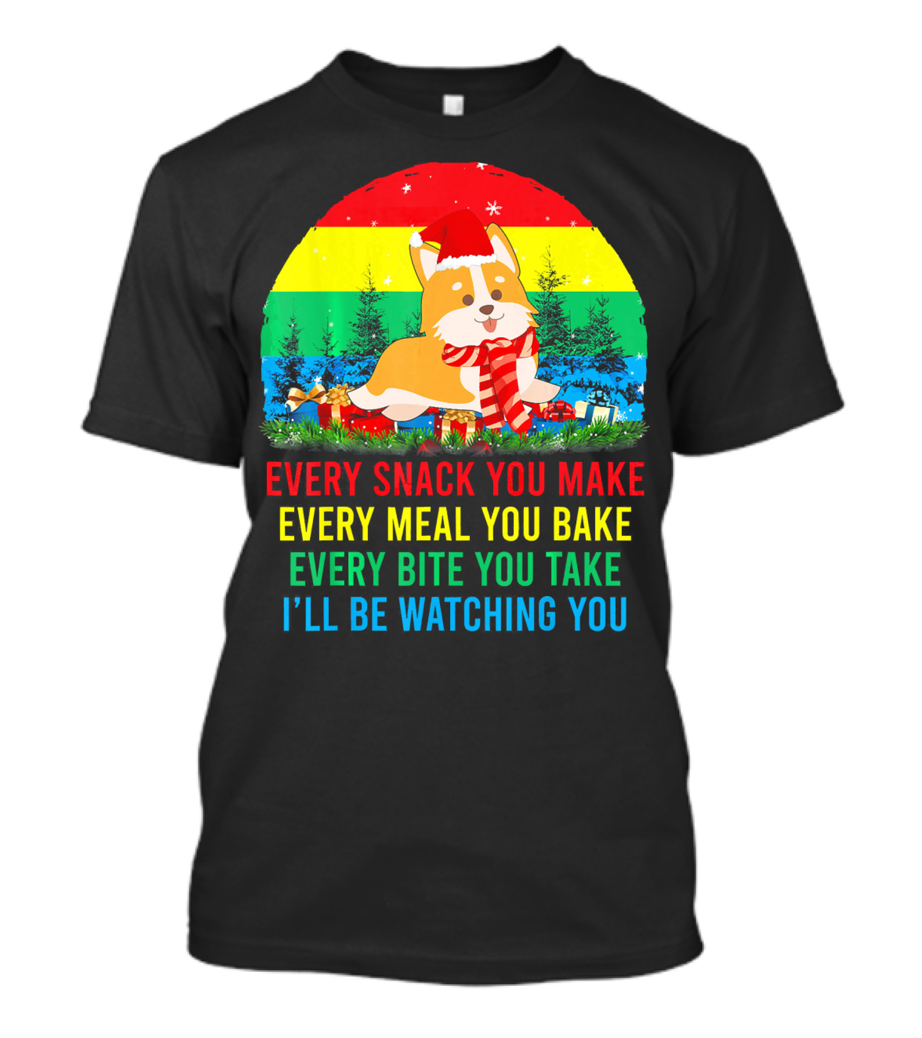 Corgi Watching You Every Snack You Make Christmas T-Shirt