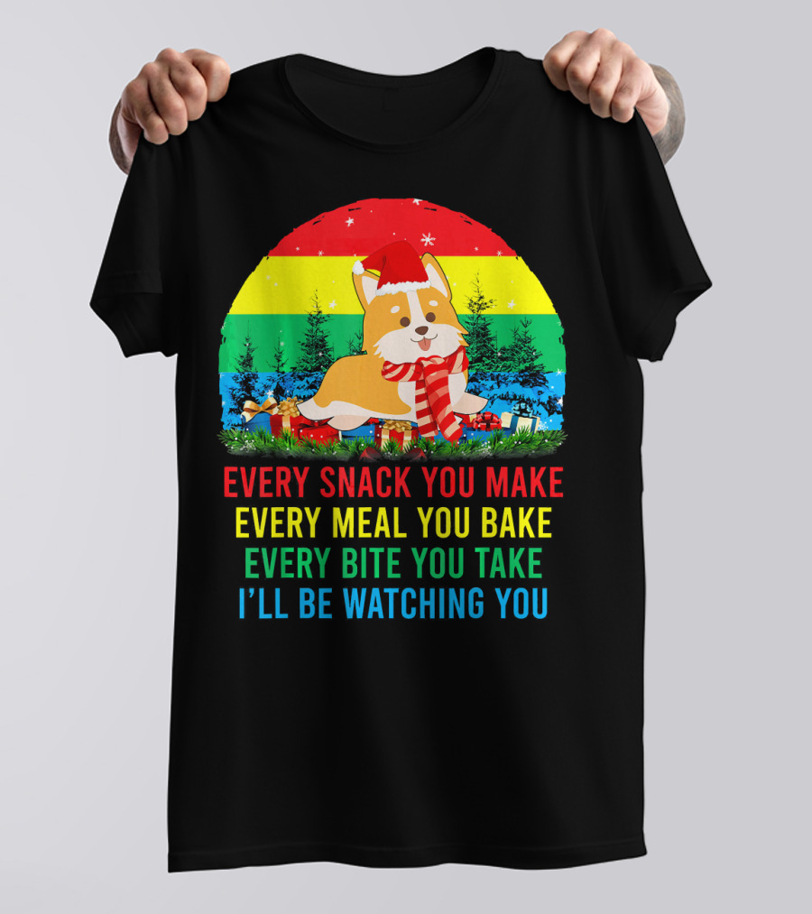 Corgi Watching You Every Snack You Make Christmas T-Shirt