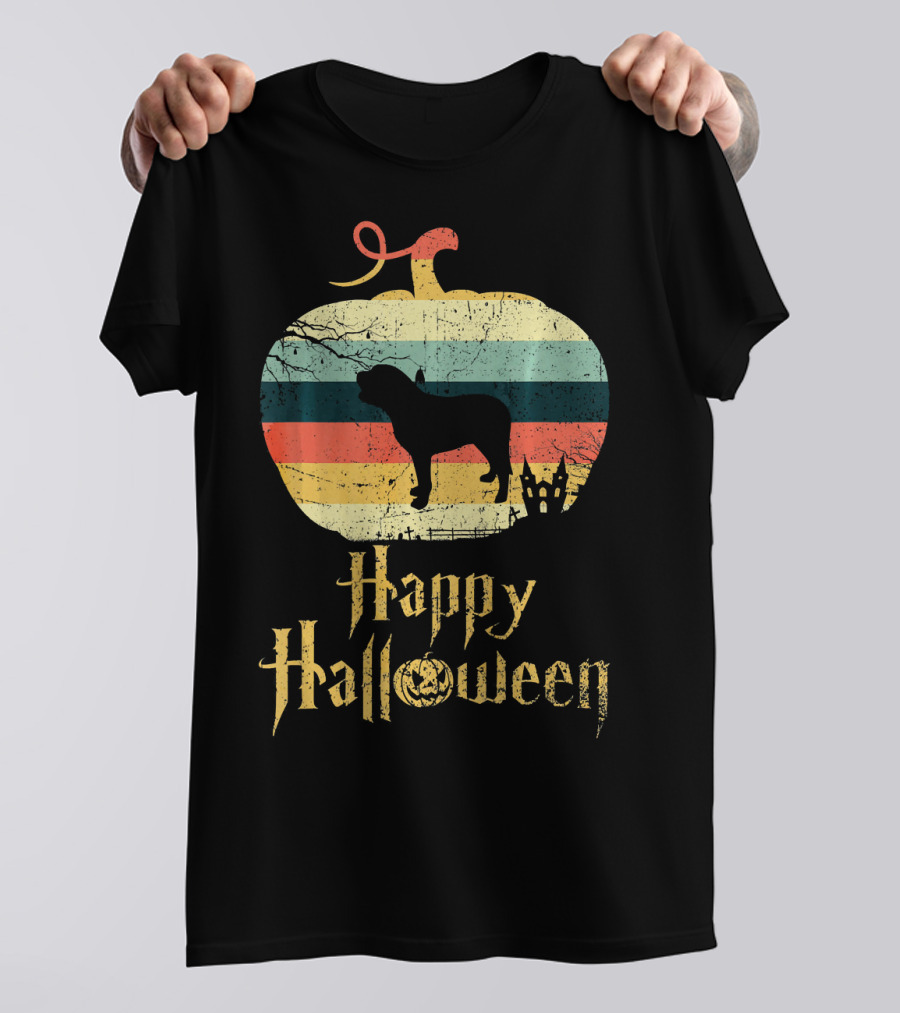 BULLMASTIFF In Pumpkin Vintage Retro Happy Halloween T-Shirt