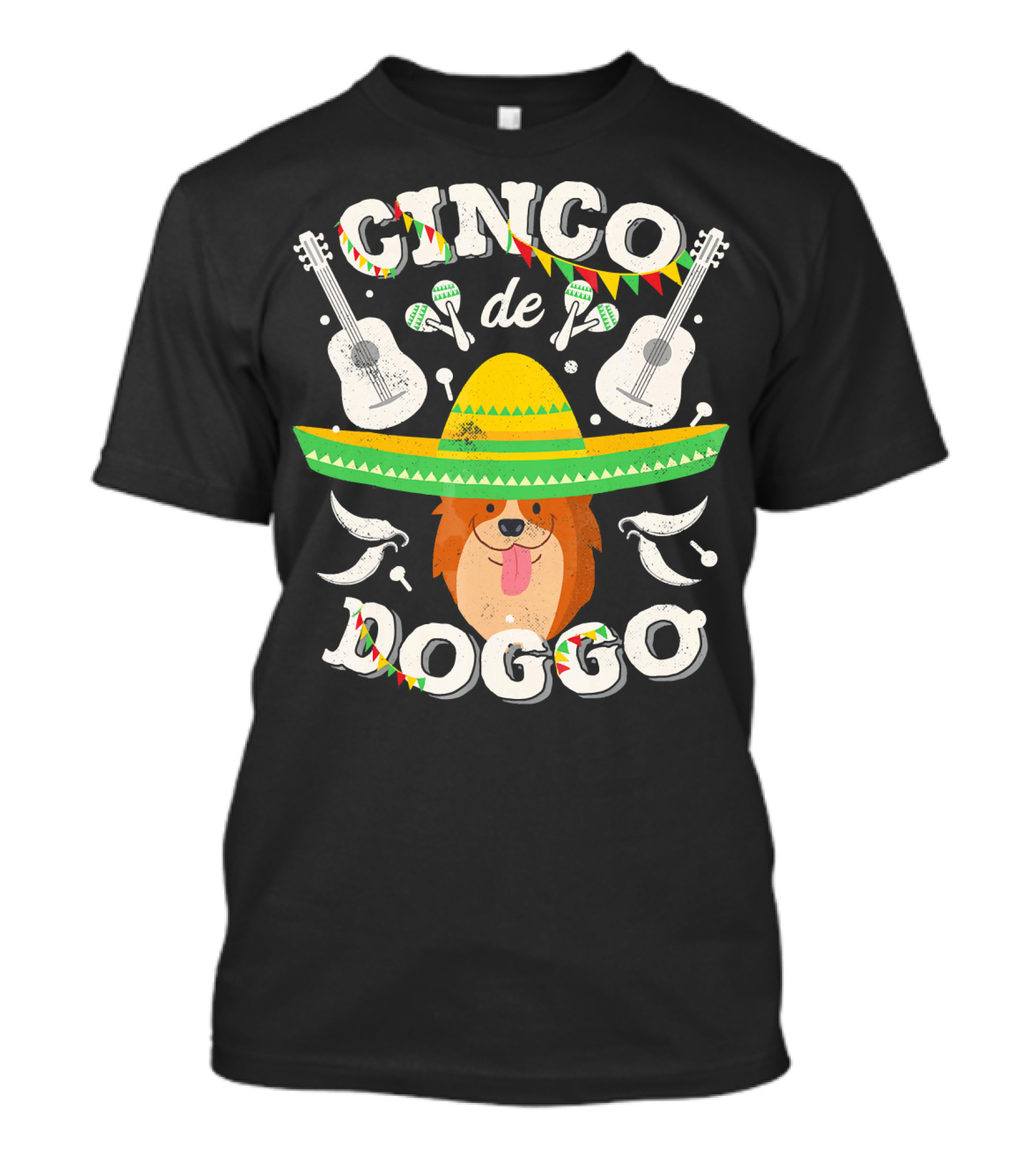 Cinco De Mayo Doggo Corgi Sombrero Maracas Guitars T-Shirt