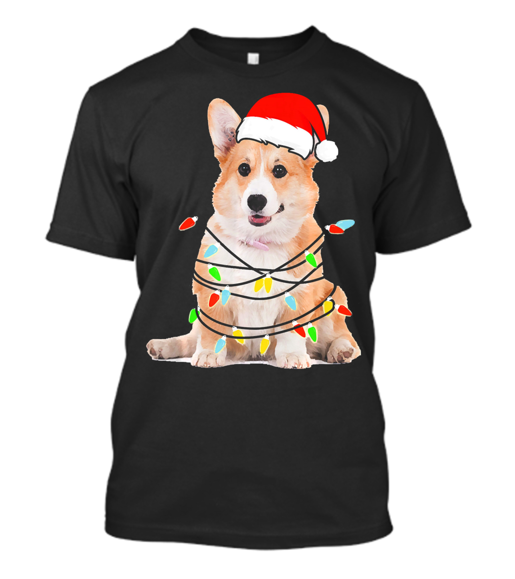 Corgi Santa Hat Wrapped In Christmas Lights T-Shirt