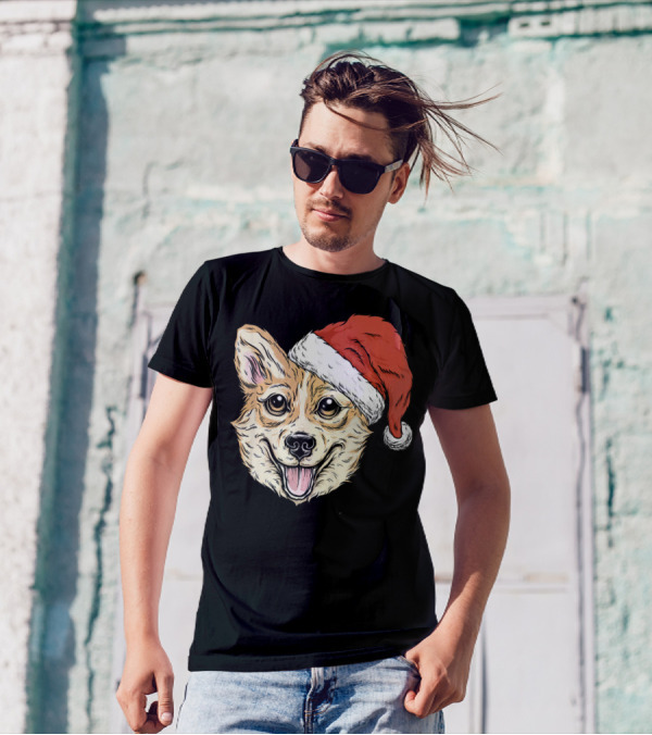 Corgi Dog Wearing Santa Hat Funny Christmas T-Shirt