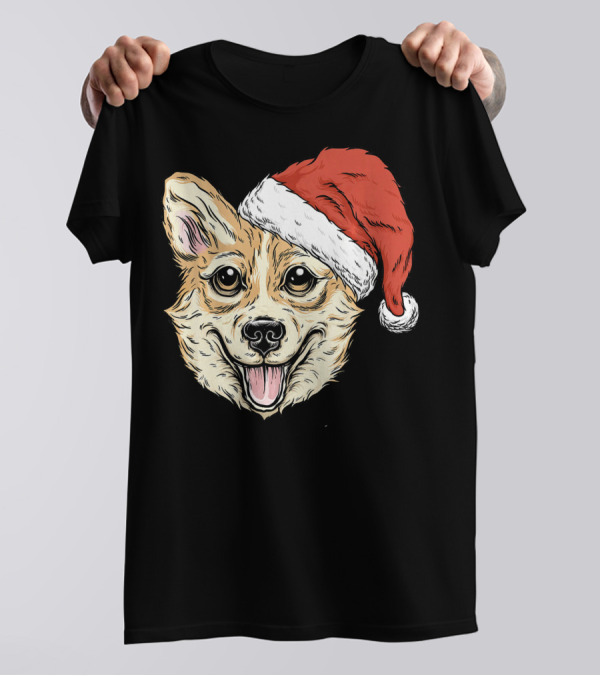 Corgi Dog Wearing Santa Hat Funny Christmas T-Shirt
