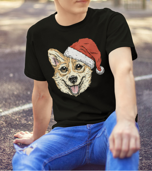 Corgi Dog Wearing Santa Hat Funny Christmas T-Shirt