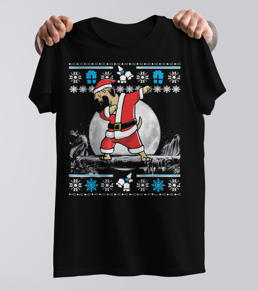 Bullmastiff Dog Dab Dance Santa Claus Ugly Christmas Sweater Moon Snowflakes T-Shirt