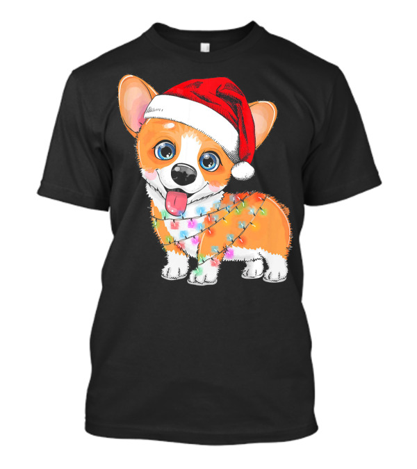 Corgi Christmas Light Funny Dog Santa Hat Love T-Shirt