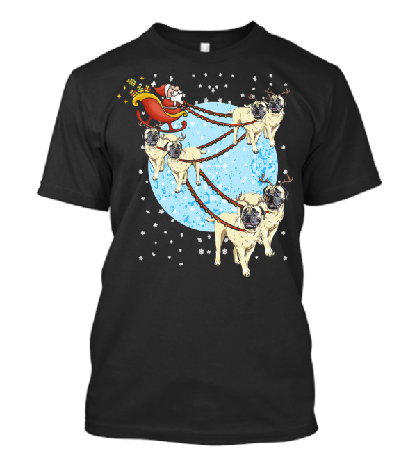 Bullmastiff Santa's Sleigh Christmas Dog Moon Snowflakes T-Shirt