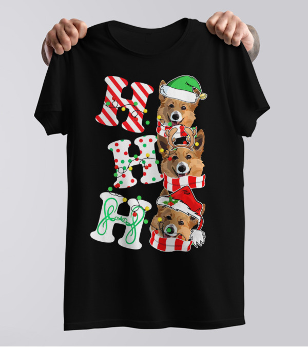 Corgi HO HO HO Christmas Santa Hat Reindeer Antlers Holiday T-Shirt