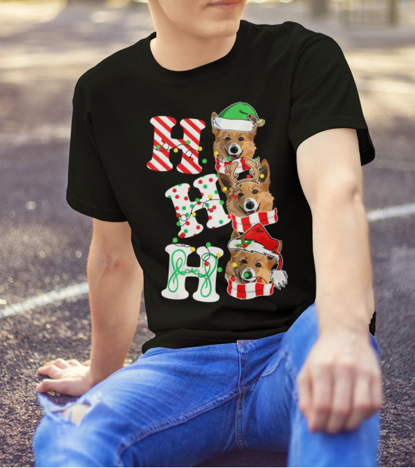Corgi HO HO HO Christmas Santa Hat Reindeer Antlers Holiday T-Shirt
