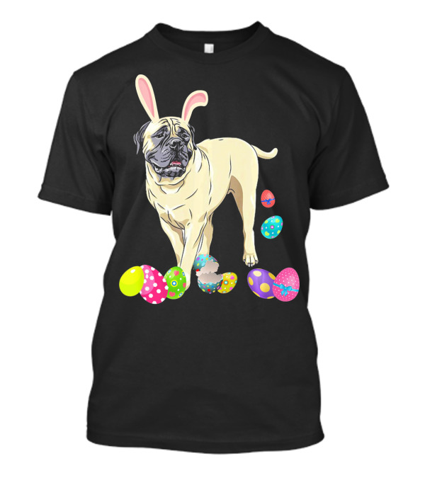 BullMastiff Dog Bunny Ears Easter Eggs T-Shirt