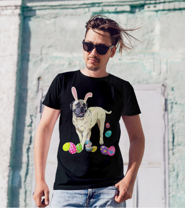 BullMastiff Dog Bunny Ears Easter Eggs T-Shirt