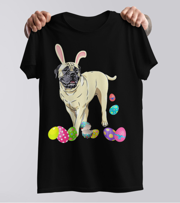 BullMastiff Dog Bunny Ears Easter Eggs T-Shirt