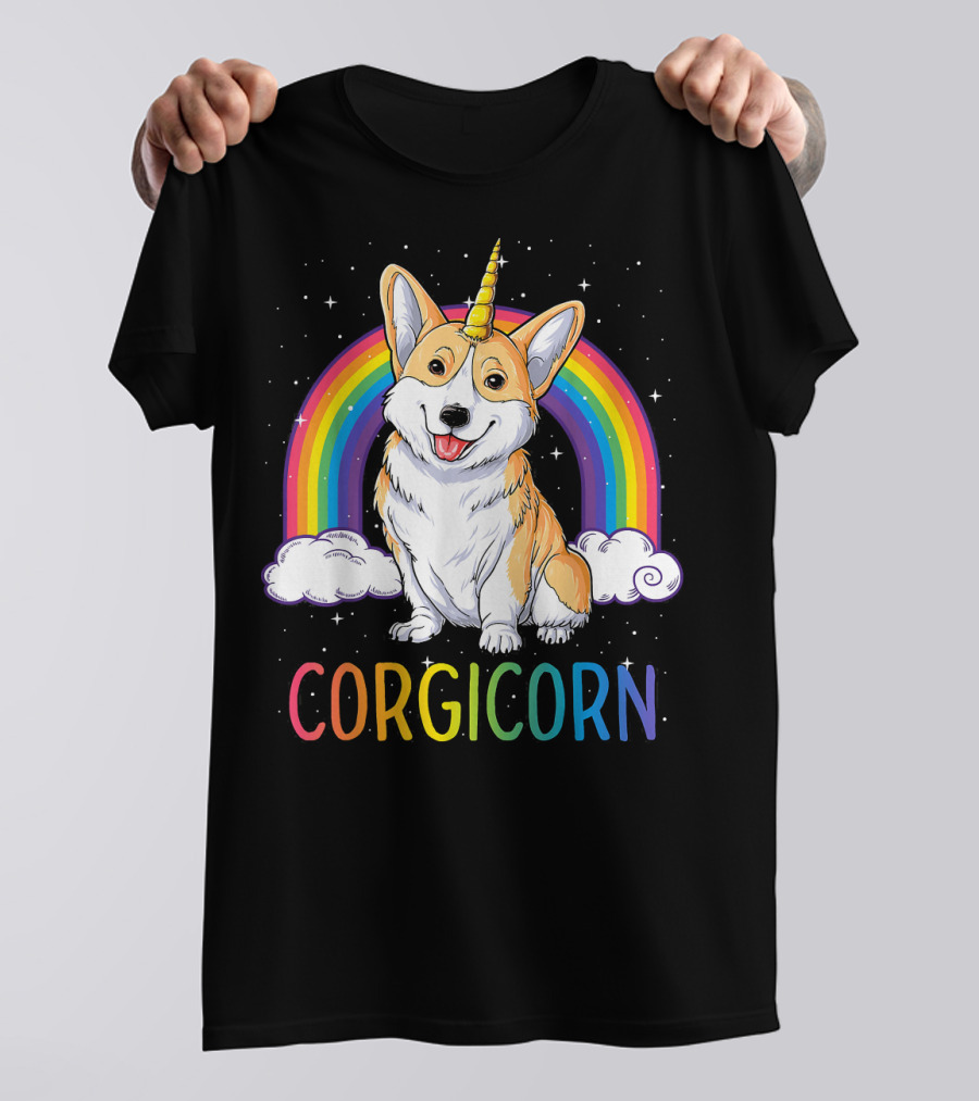 Corgicorn Corgi Unicorn Rainbow And Clouds T-Shirt