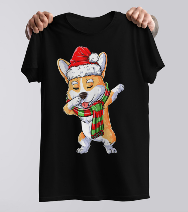 Dabbing Corgi Santa Christmas Scarf T-Shirt