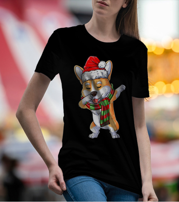 Dabbing Corgi Santa Christmas Scarf T-Shirt