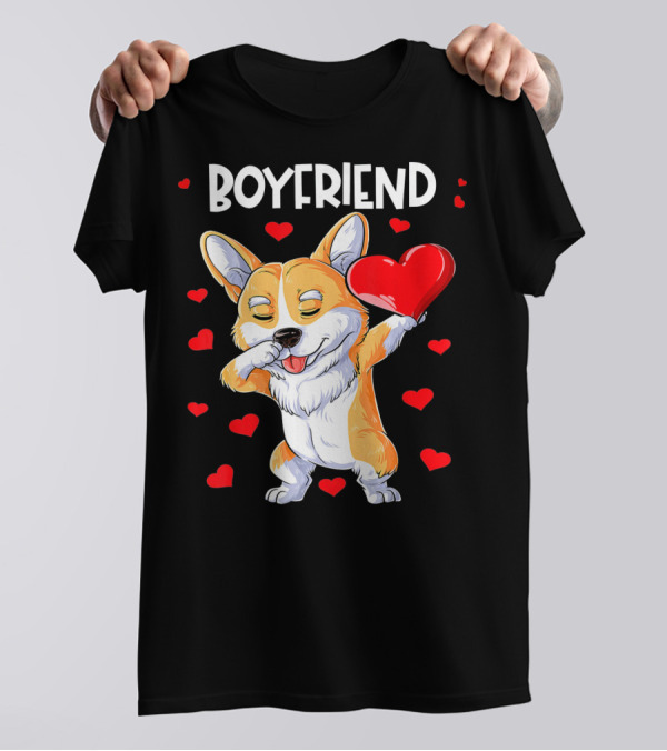 BOYFRIEND Dabbing Corgi With Heart And Red Hearts T-Shirt