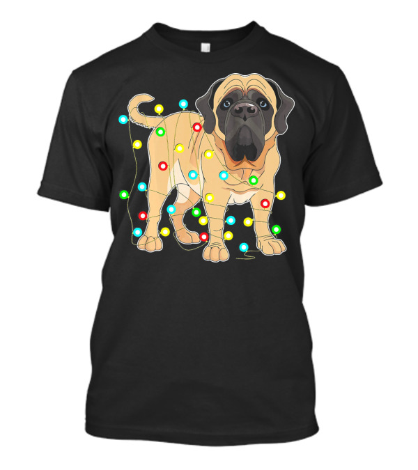 English Mastiff Wrapped In Christmas Lights Love T-Shirt