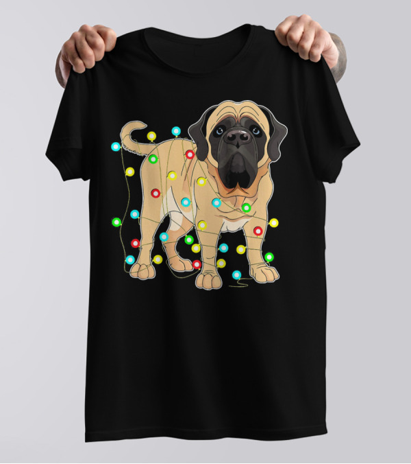 English Mastiff Wrapped In Christmas Lights Love T-Shirt