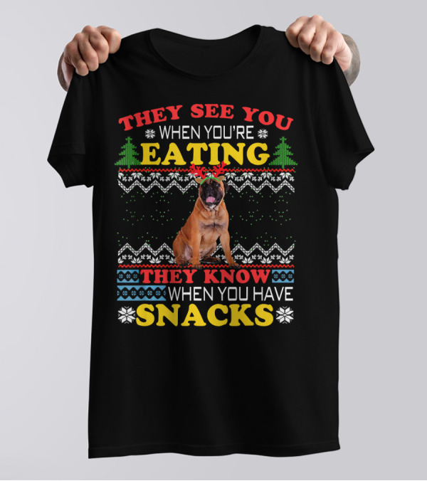 THEY SEE YOU WHEN YOU'RE EATING THEY KNOW WHEN YOU HAVE SNACKS BULLMASTIFF DOG T-Shirt