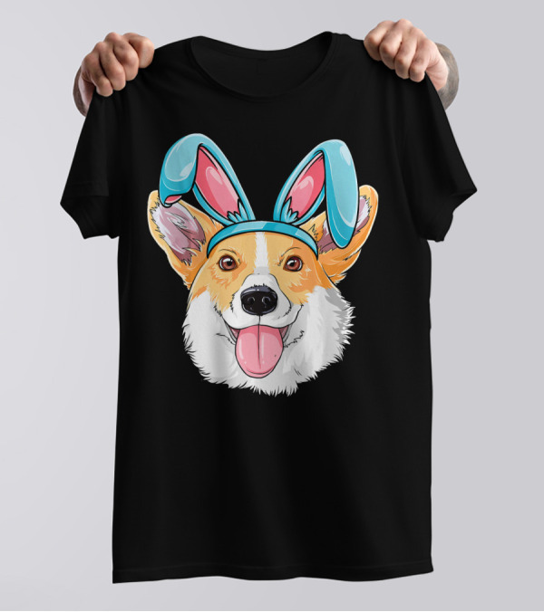Easter Bunny Corgi With Blue Ears For Boys And Girls T-Shirt