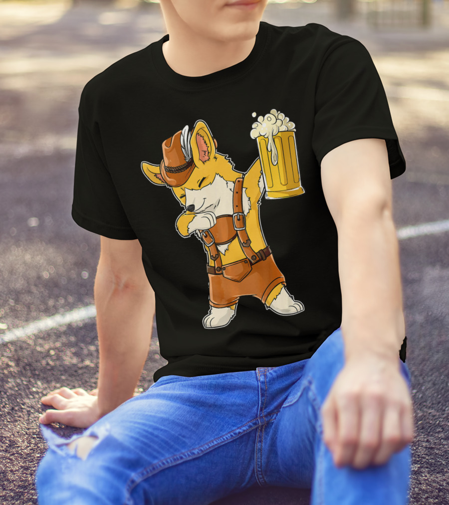 Dabbing Corgi Oktoberfest Lederhosen Beer Mug T-Shirt