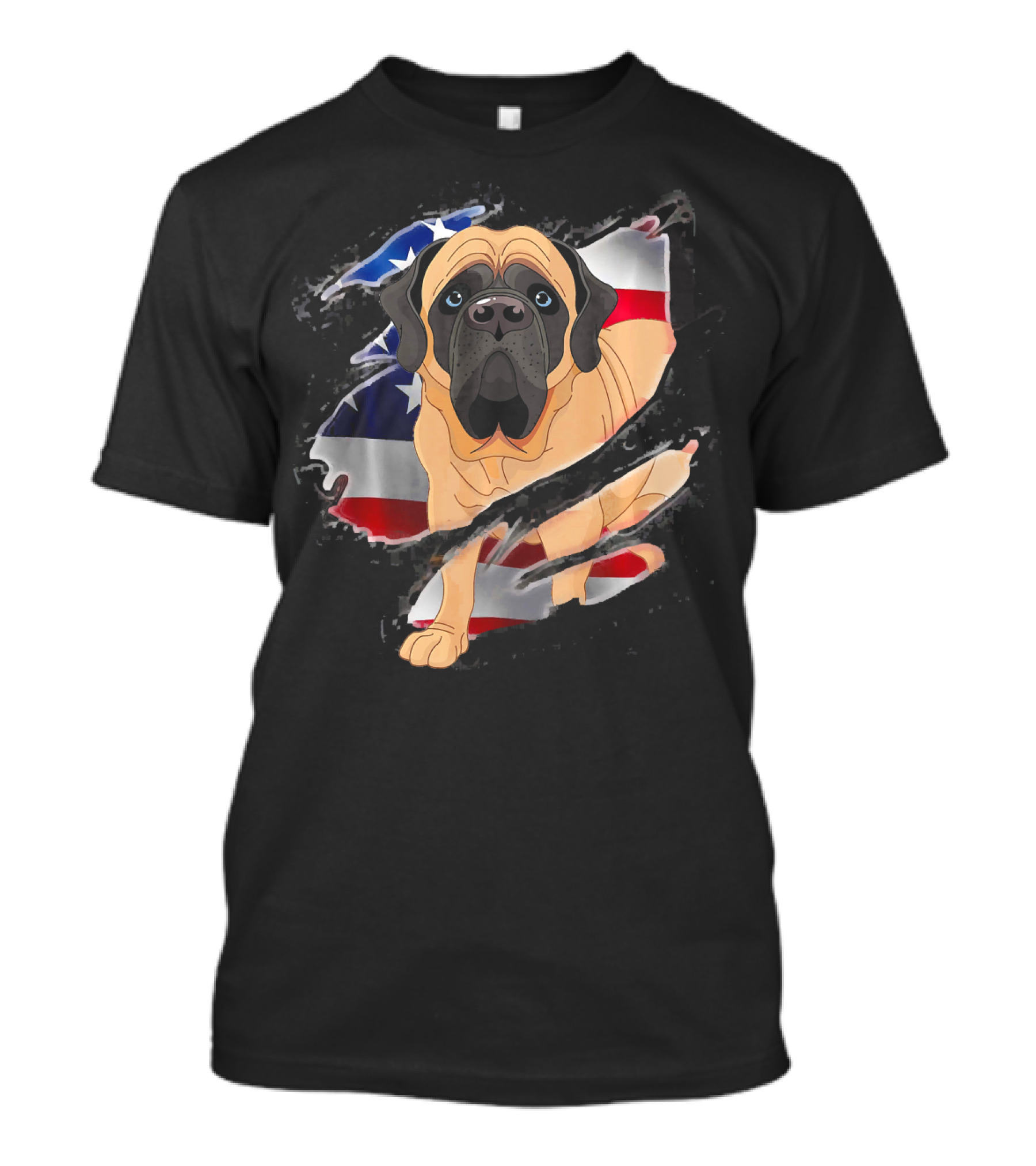 English Mastiff Tearing Through American Flag 4th Of July T-Shirt
