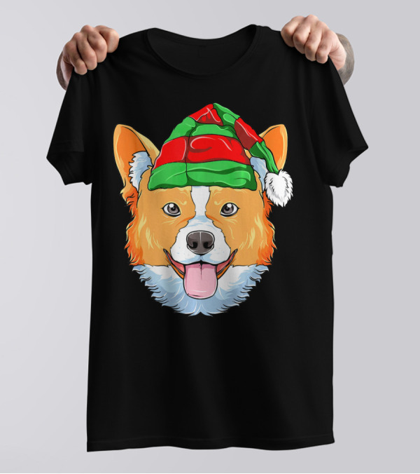 Corgi Christmas Elf Hat Funny Xmas Dog Holiday Festive T-Shirt