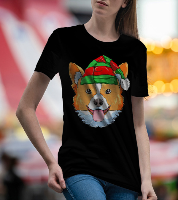 Corgi Christmas Elf Hat Funny Xmas Dog Holiday Festive T-Shirt