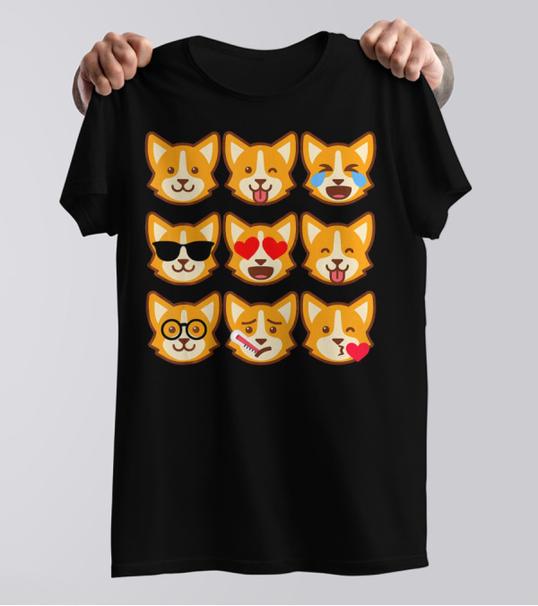 Corgi Emoji Faces Funny Welsh Emoticons Variety Collection T-Shirt