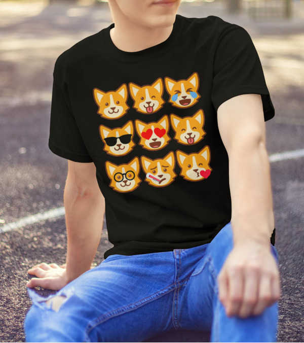 Corgi Emoji Faces Funny Welsh Emoticons Variety Collection T-Shirt