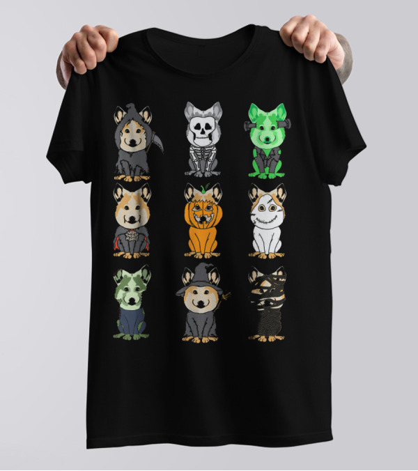 Cool Halloween Corgi Dogs Funny We Costumes Spooky Skeleton Pumpkin Mummy Monster Vampire Styles T-Shirt