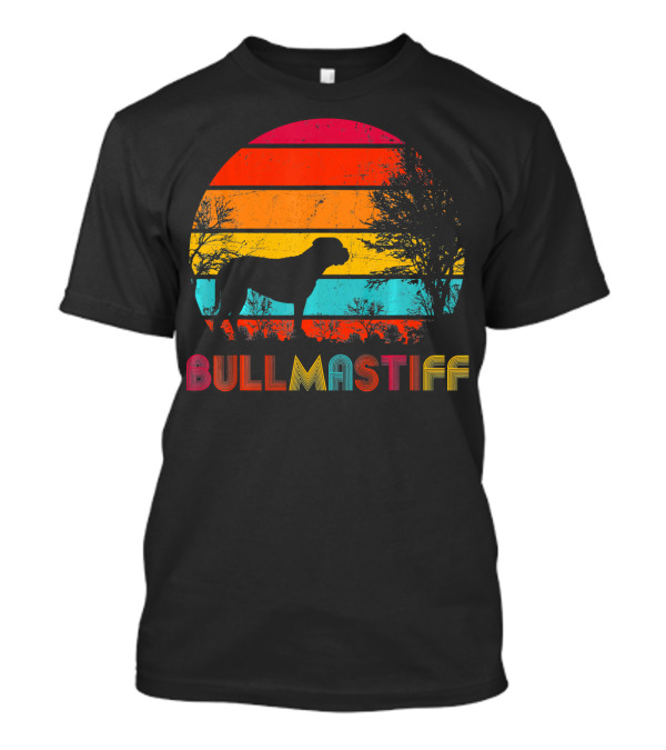 Bullmastiff Sunset Silhouette Vintage Retro Dog Love T-Shirt