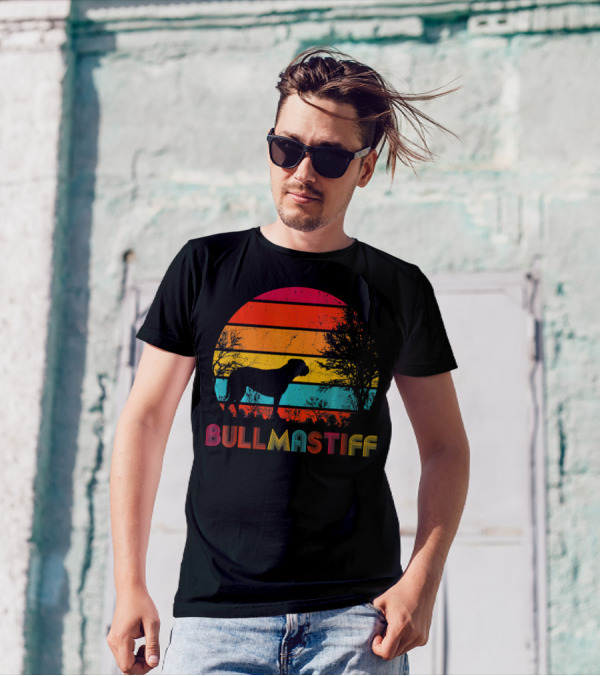 Bullmastiff Sunset Silhouette Vintage Retro Dog Love T-Shirt